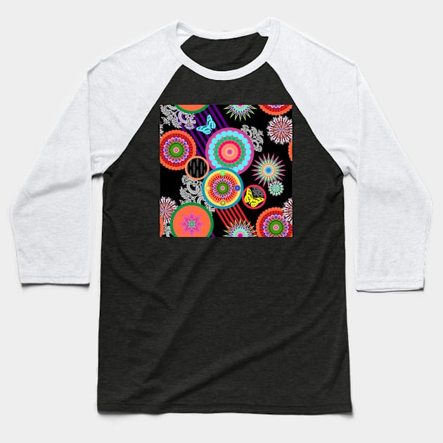Floral pattern with colorful geometric motifs Baseball T-Shirt by ilhnklv